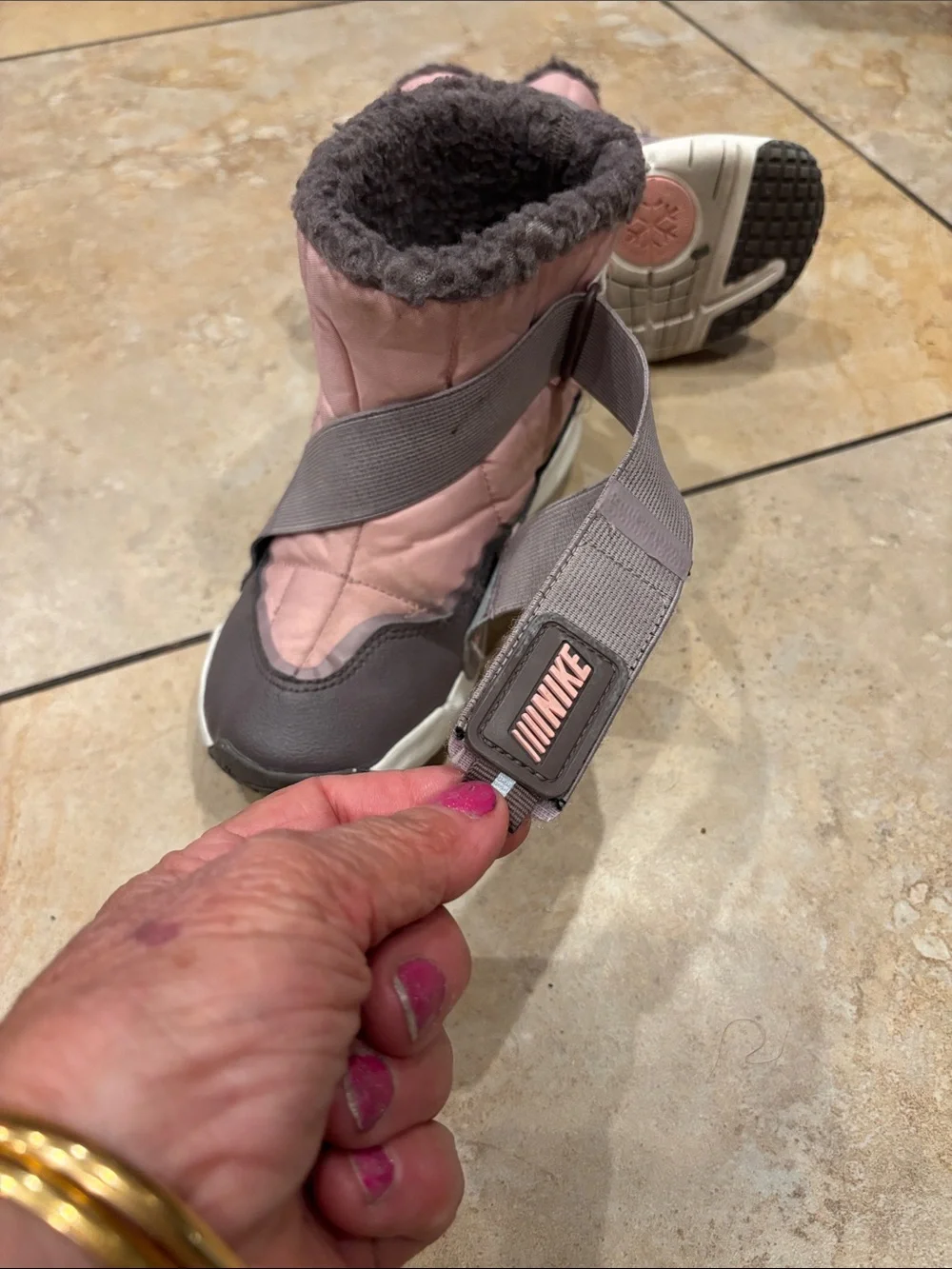 Nike Pink and Gray Quilted Kids Snow Boots size 13